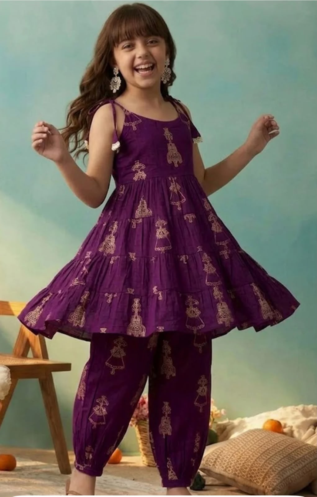 Kurti top with paired Bottom set for Girls (Ready Stock)