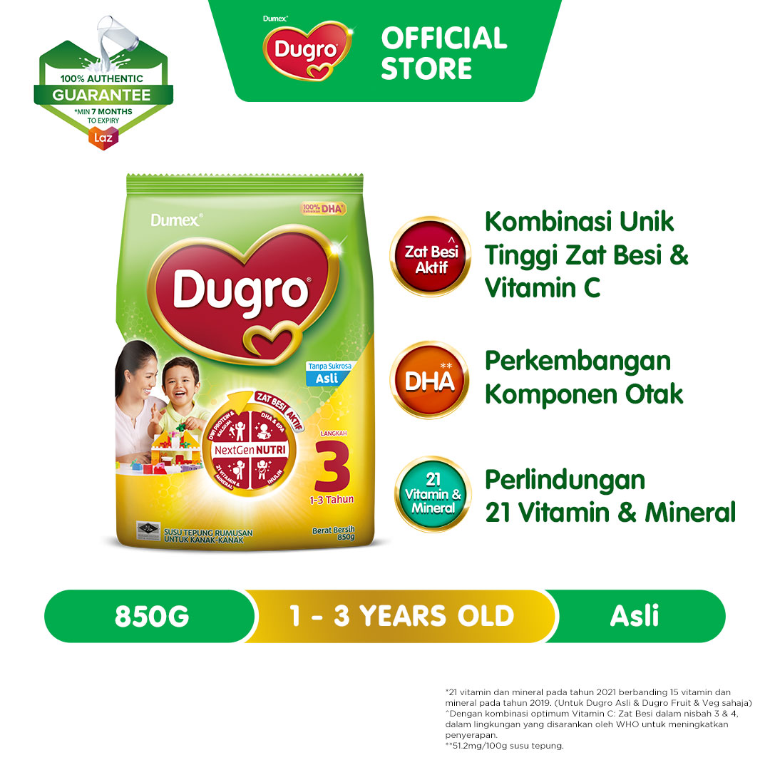 Dumex Dugro Step 3 Original/Asli Growing Up Milk Formula 1 - 3 years 850g (Susu Milk Powder 奶粉)