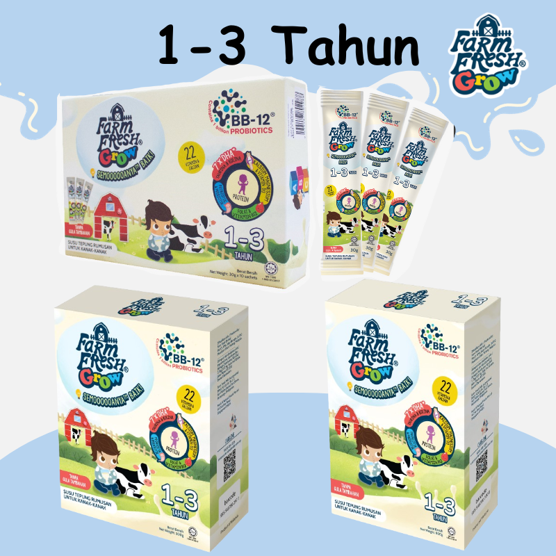 FARM FRESH GROW MILK POWDER 30G X 10 SACHETS 500G 800G 1-3 YEARS 4-6 YEARS