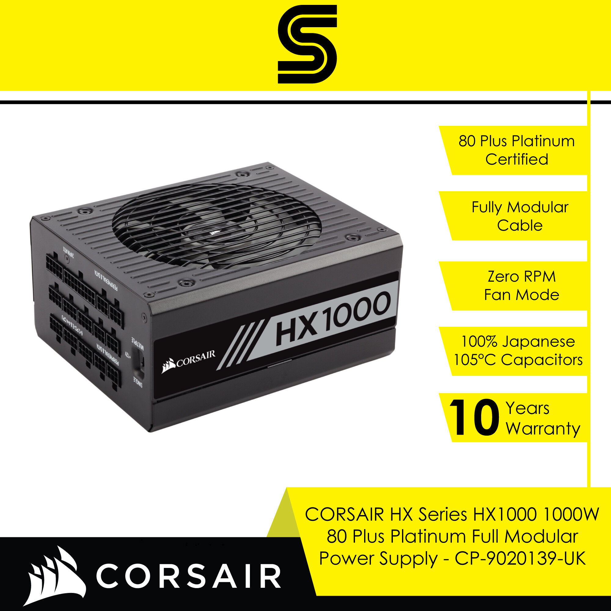 CORSAIR HX1000 1000W 80 Plus Platinum Full Modular Power Supply - CP-9020139-UK