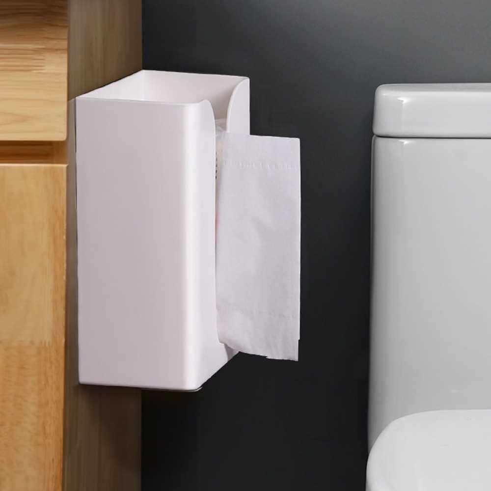BEST SELLER Under Cabinet Tissue Box Wall Mounted Adhesive Tissue Holder Toilet Paper Organizer Paper Towel Dispenser for Bathroom Bedroom Kitchen (White)
