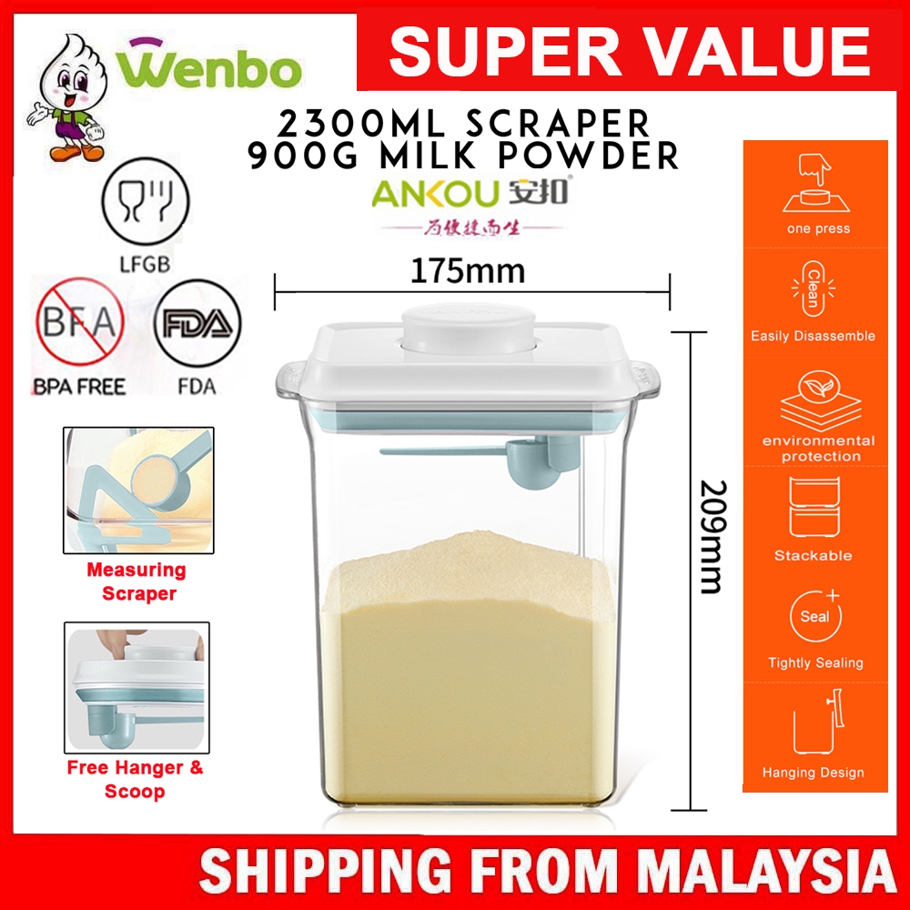 WENBO 2300ml Rectangle Ankou Baby Milk Powder Push-type Sealed Jar With Scraper Food Storage Jar Food Container 2300ml方形安扣婴儿奶粉按压式密封罐子带刮刀食物储存罐 2300ml Segi Empat Ankou Susu Bayi Serbuk Jenis Tolak Balang Tertutup Balang Dengan Pengikis Penyimpanan makanan