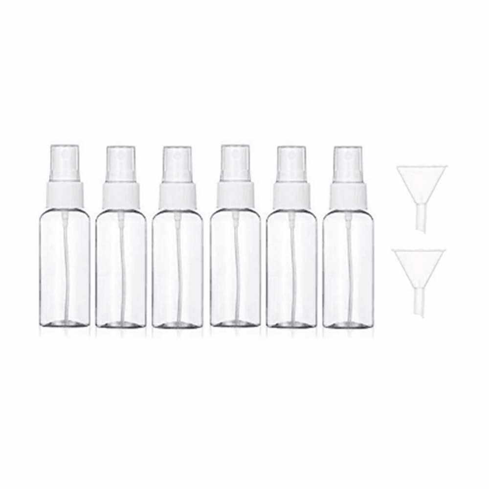 6Pcs Water Bottle Empty Transparent Spray Bottles + 2Pcs Fast Filling Funnels Portable Travel (100ml White) (White)