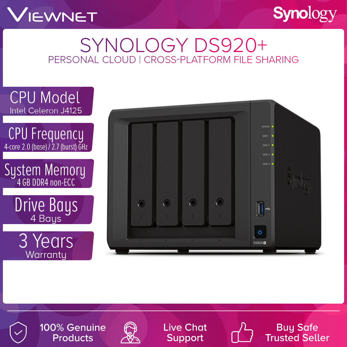 Synology DS720+ NAS DiskStation 2Bays NAS QuadCore Processor Data