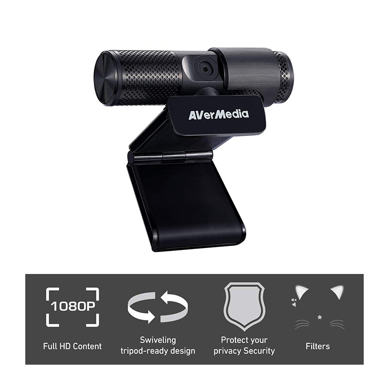 Avermedia Wired Webcam PW313 with USB 2.0 Connection, 1080p Full HD Resolution, Fixed Focus, Built-in Dual Microphone, 1/2.7â€™â€™ CMOS Sensor 2MP