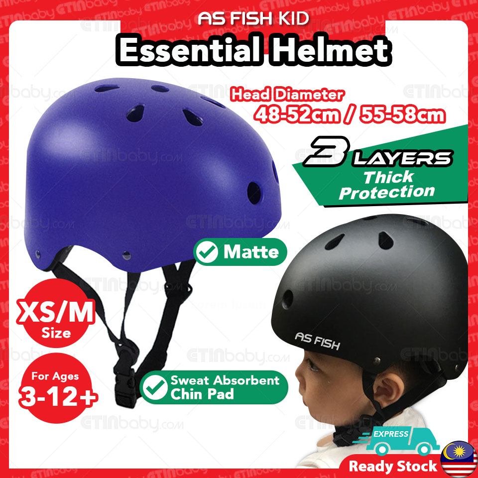 Topi Keselamatan Kanak Helmet Basikal AS Fish Kids Sports Helmet Skateboard Cycling Skating Helmet Push Bike Helmet Super Light Essential Helmet