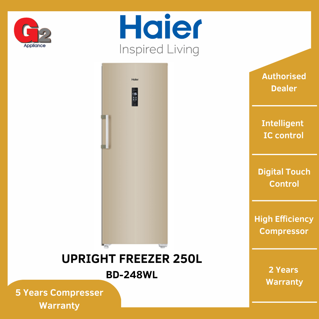 HAIER UPRIGHT FREEZER 250L BD-248WL-HAIER WARRANTY MALAYSIA