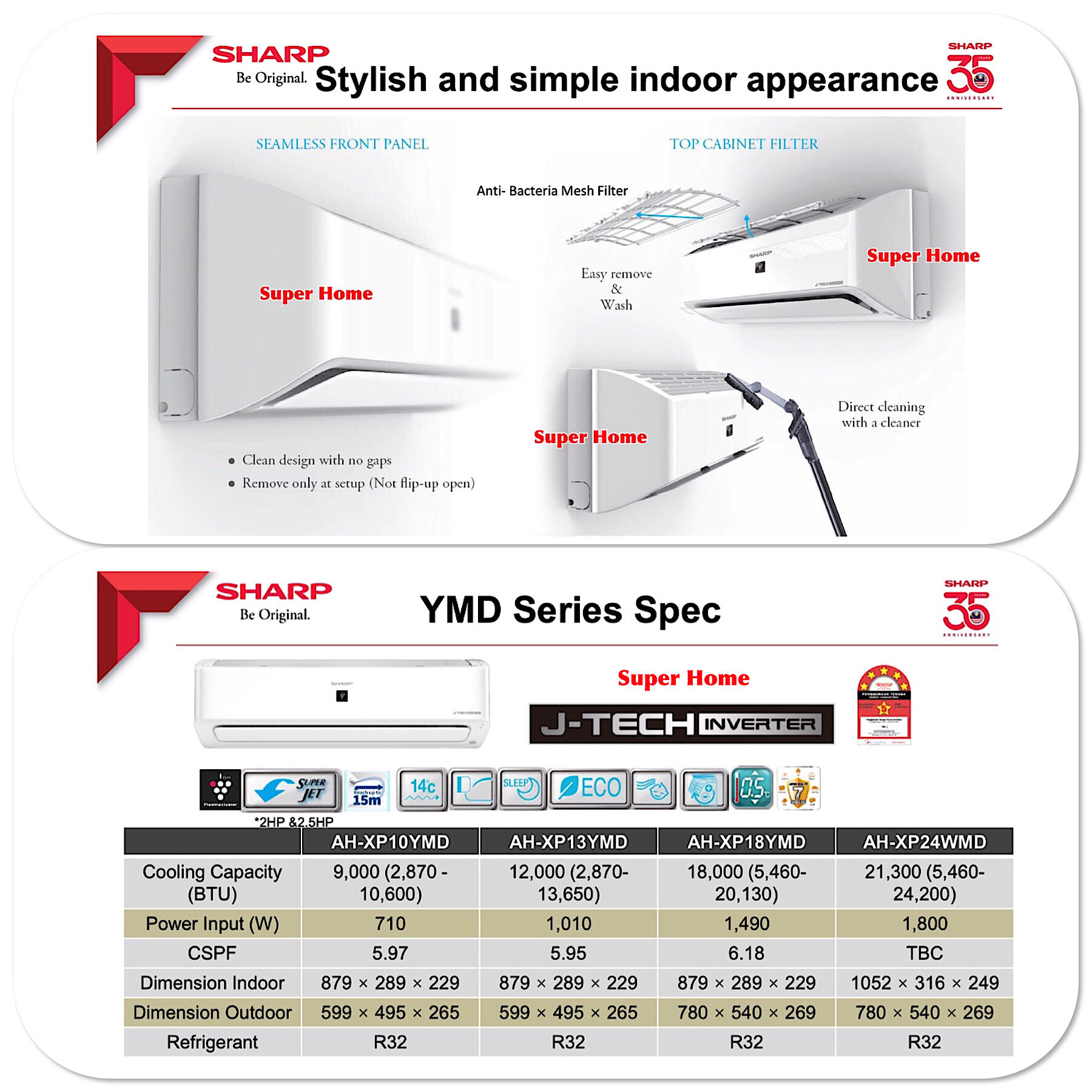 Sharp JTech Inverter Plasmacluster Ions Aircond AHXP10YMD & AUX10YMD Sharp 1.0hp Inverter Air