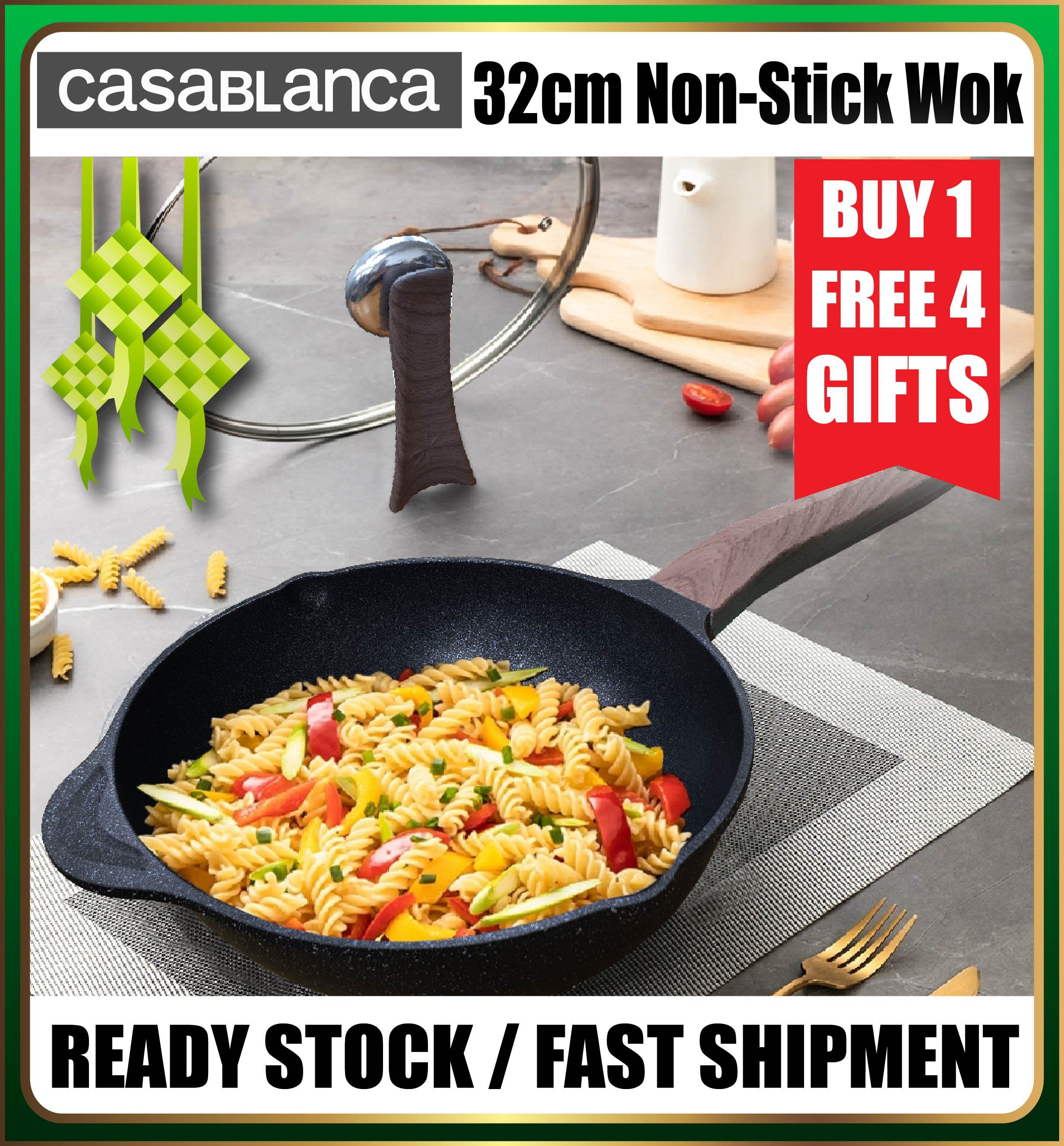 [RAMADAN BUY 1 FREE 4] Casablanca Wok 32cm iLAG Non Stick Die-Cast Deep Wok with Stand Glass Lid  32大号强化款不粘炒锅附送钢化玻璃盖