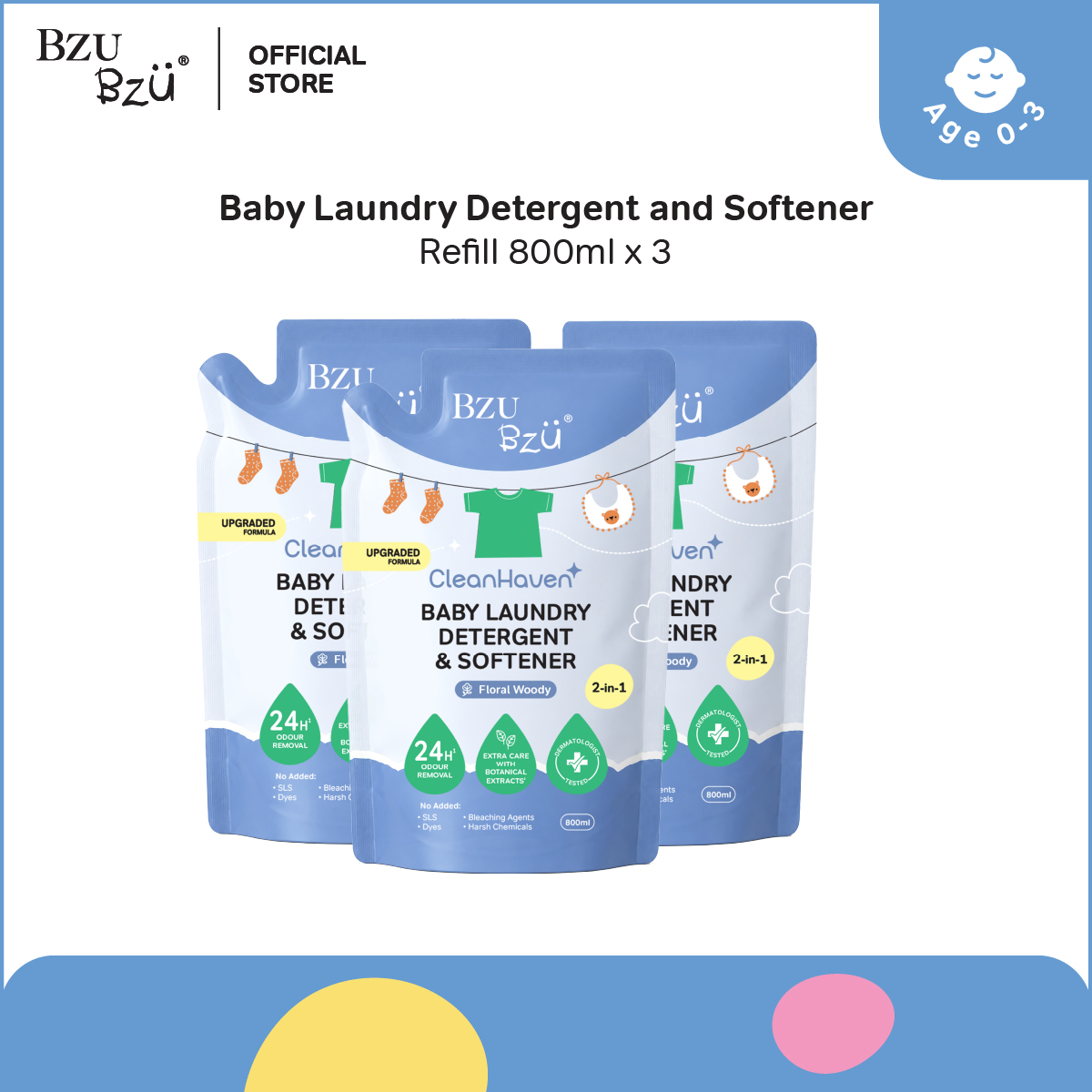 BZU BZU Baby Laundry Detergent and Softener Refill (800ml x 3)