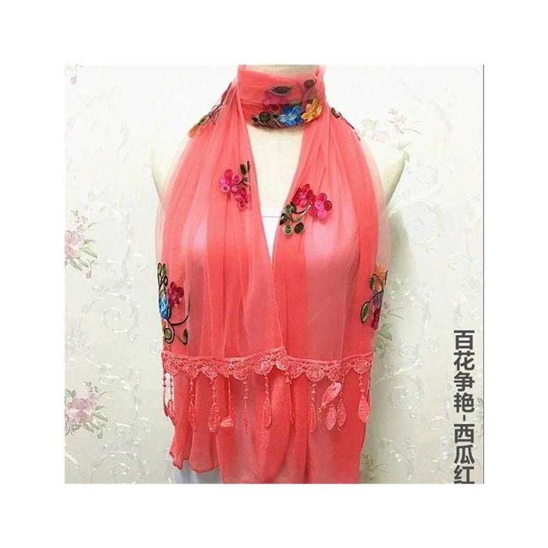 HOT fsjhf - Women's Scarf Long Embroidery Ethnic Style Silk Scarf Outer Wear Autumn and Winter New Lace Edge Neck Protection All-Match Scarf