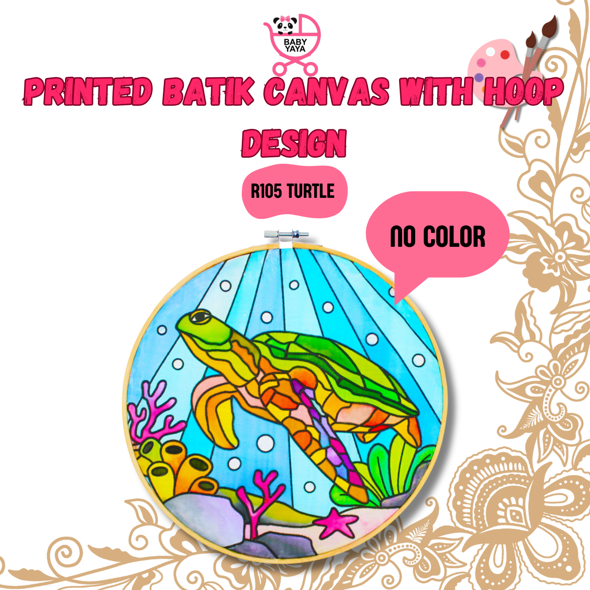 BabyYaya Batik Painting Canvas + Plastic Hoop Only/ Art & Craft for Kid Adult/ Canting Batik Mewarna Colouring /DIY