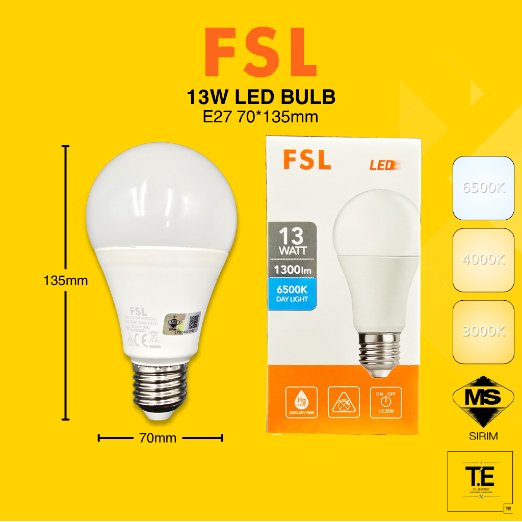 FSL 10W/ 13W E27 A70 LED Bulb 3000K / 4000k / 6500K LAMP WARMWHITE / COOLWHITE / DAYLIGHT