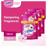 Softlan Aroma Therapy Sakura (Pink) Fabric Softener 1.5L Refill x3