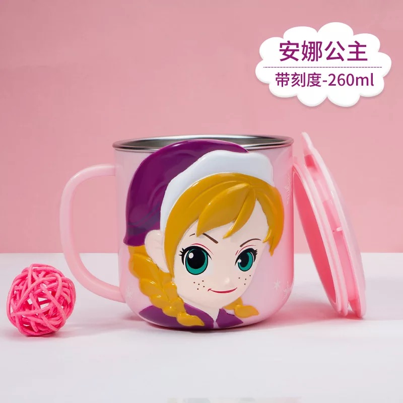 Ready Stock In Malaysia🐾3D Disney Mickey Minnie Kids Drinking Water Milk Cup 316 Stainless Steel With Cover Portable Childrens Scale 260ML