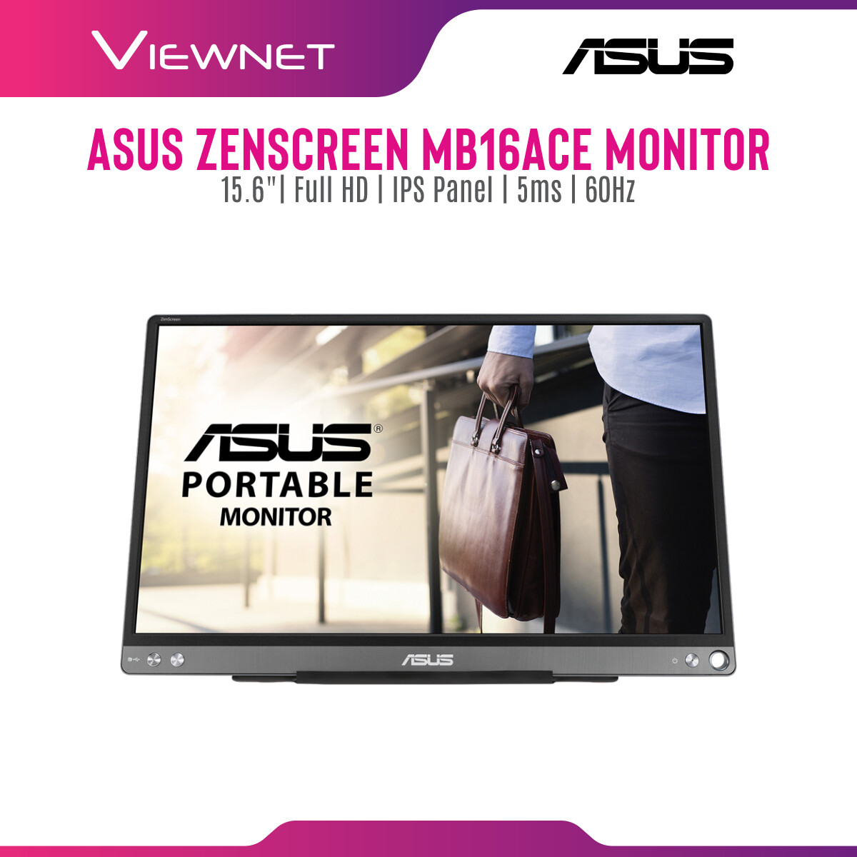 Asus ZenScreen MB16ACE Portable USB Monitor- 15.6 inch Full HD, Hybrid Signal Solution, USB Type-C, Flicker Free, Blue Light Filter, Anti-glare surface