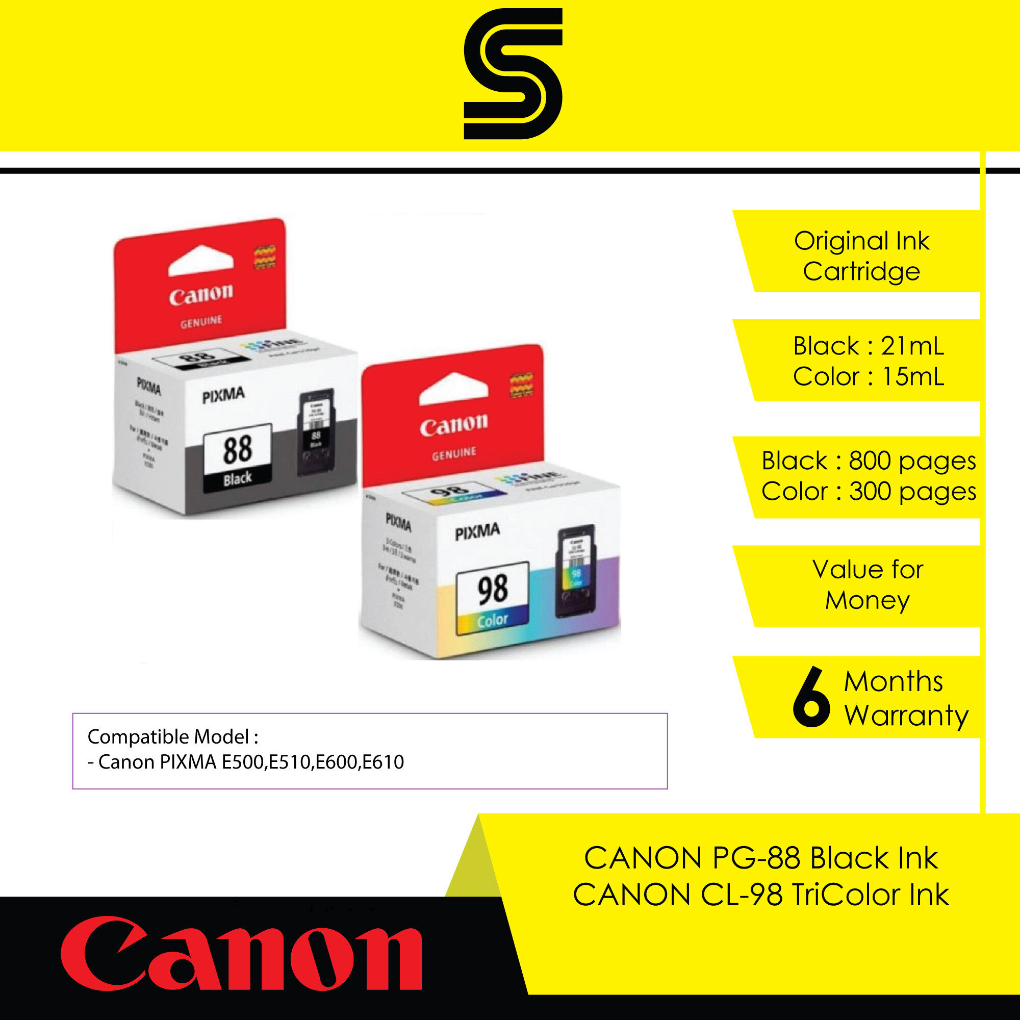 CANON PG-88/CL-98 Ink Cartridge - E500/E510/E600/E610