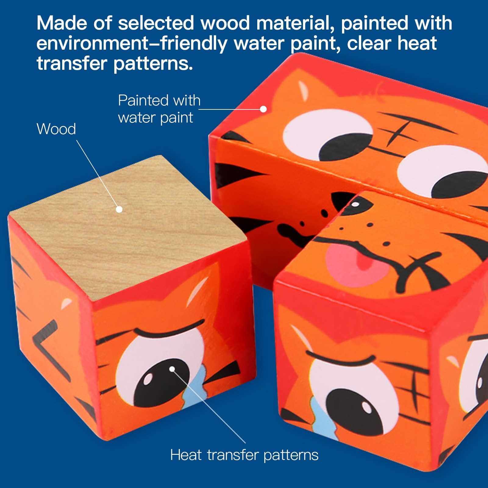 Wooden Expression Puzzle Building Blocks Expression Matching Block Face