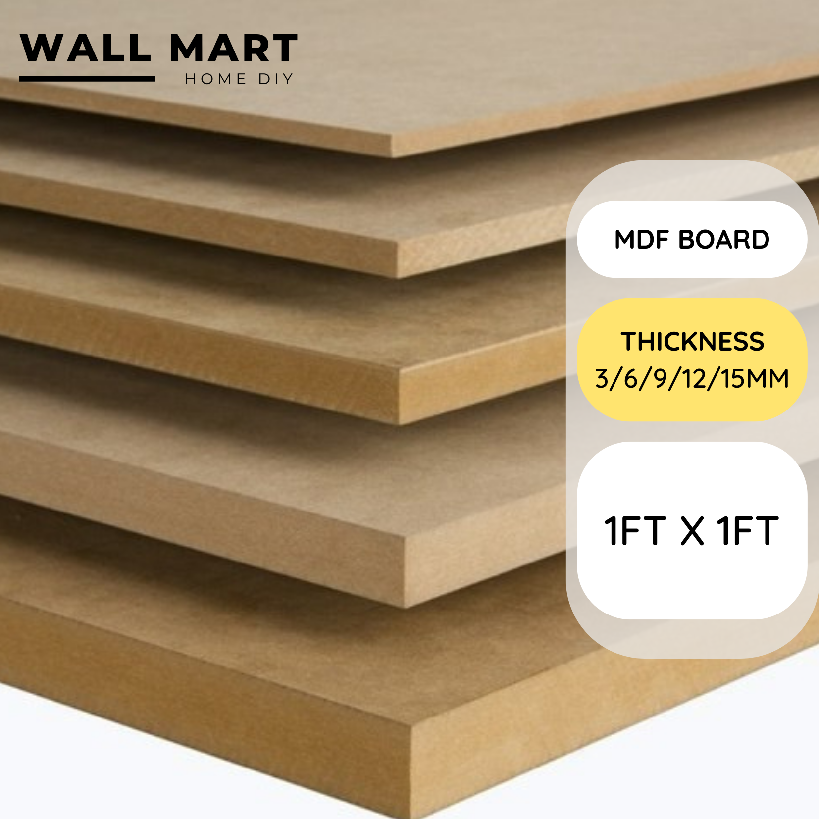 【Ready Stock】MDF board 1FT x 1FT / Thickness 3mm/6mm/9mm/12mm/15mm / Size 1FT X 1FT board sheet papan