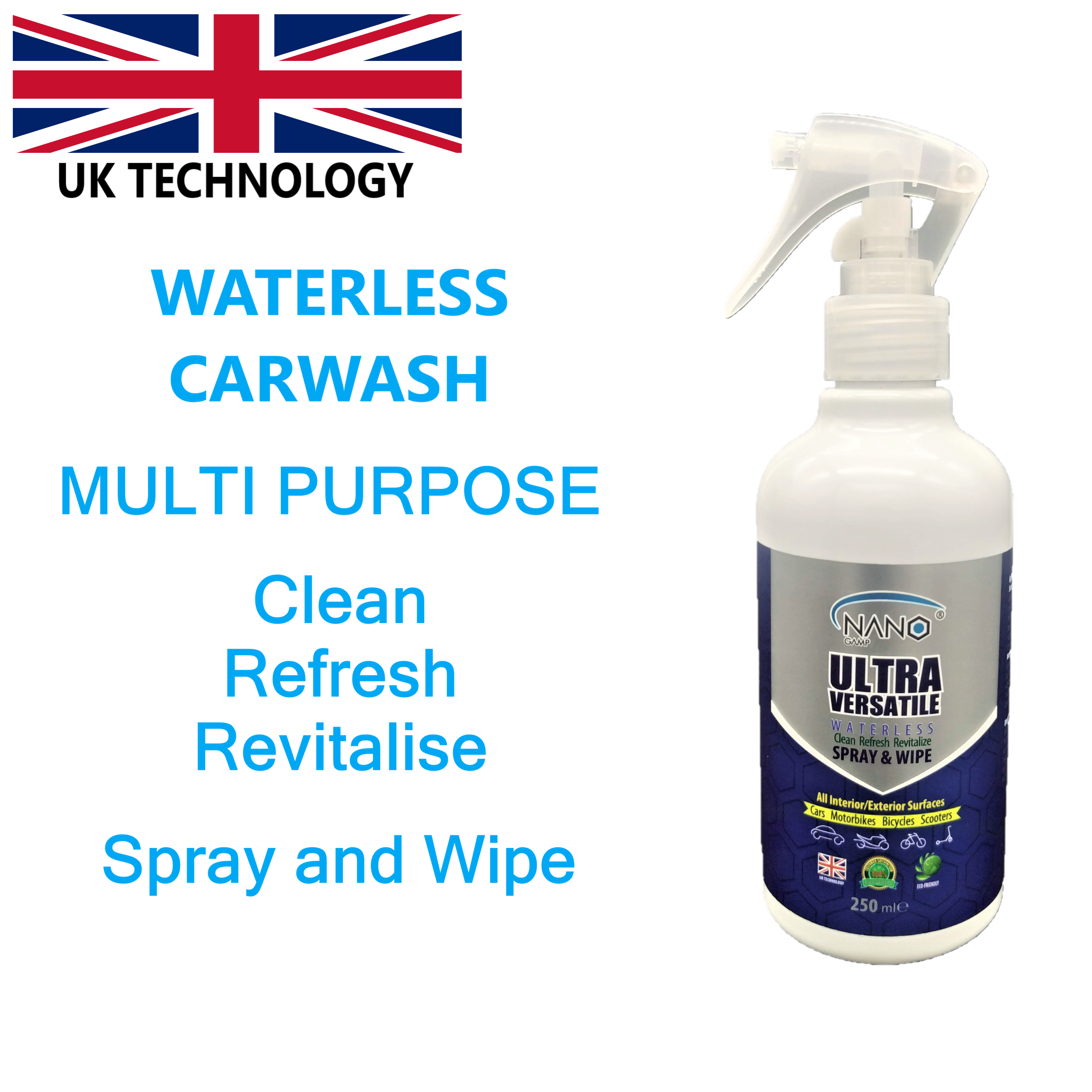 NANOGAMP® Ultra Versatile Waterless Multi Purpose Car Cleaner Spray