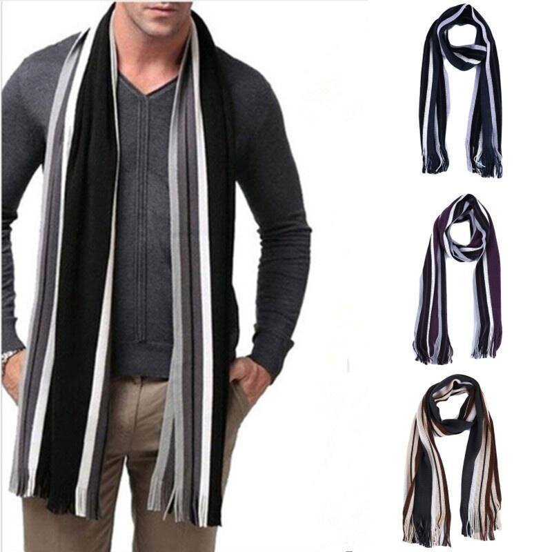 Feng Qi shopWinter Mens Scarf Classics Fashion Stripes Warm Knit Scarves 182*23cm