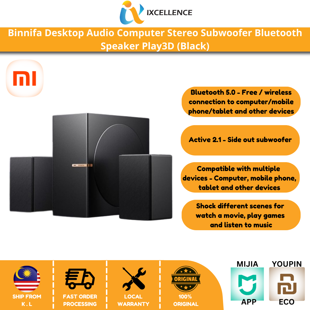 [IX] Binnifa Desktop Audio Computer Stereo Subwoofer Bluetooth Speaker Play3D (Black)