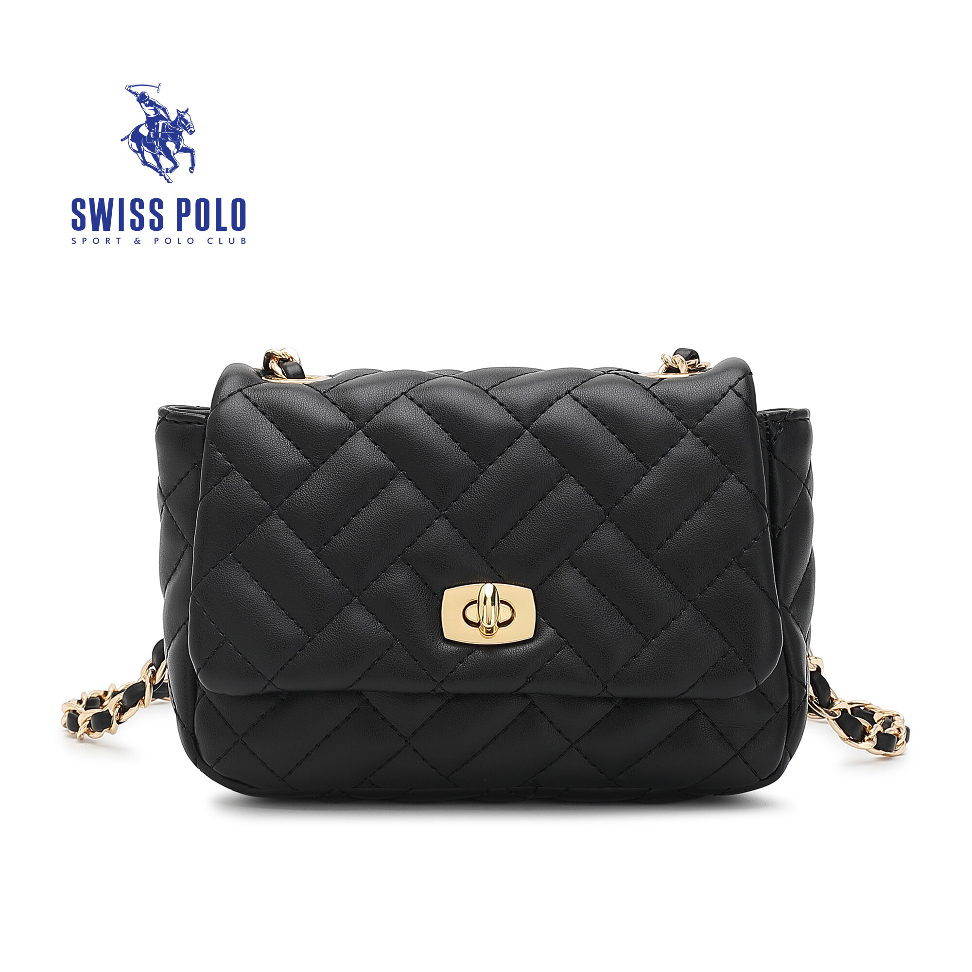 SWISS POLO Ladies Chain Quilted Sling Bag HHC 9374-1 BLACK