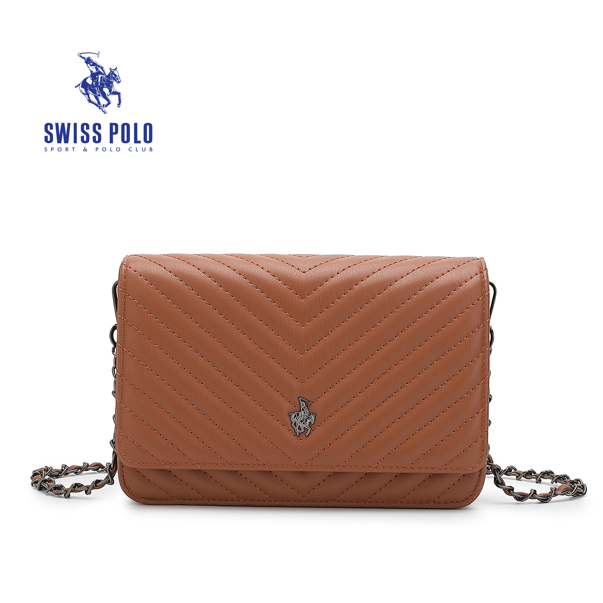 SWISS POLO Ladies Chain Quilted Sling Bag HHS 689-6 TAN