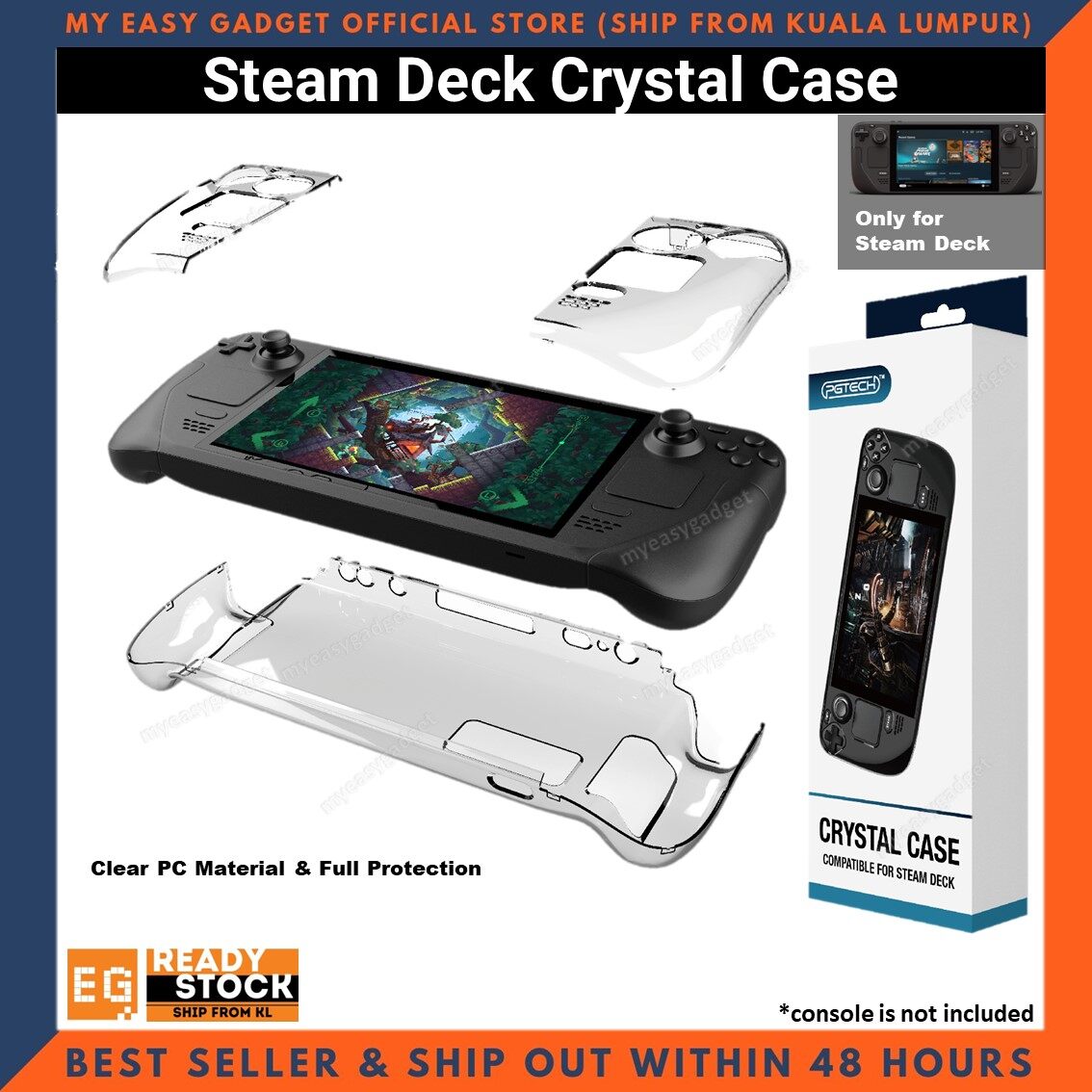 PGTECH Steam Deck Case Crystal Design Full Protective Casing Anti-slip Grip Cover For Steam Deck Accessories GP-806