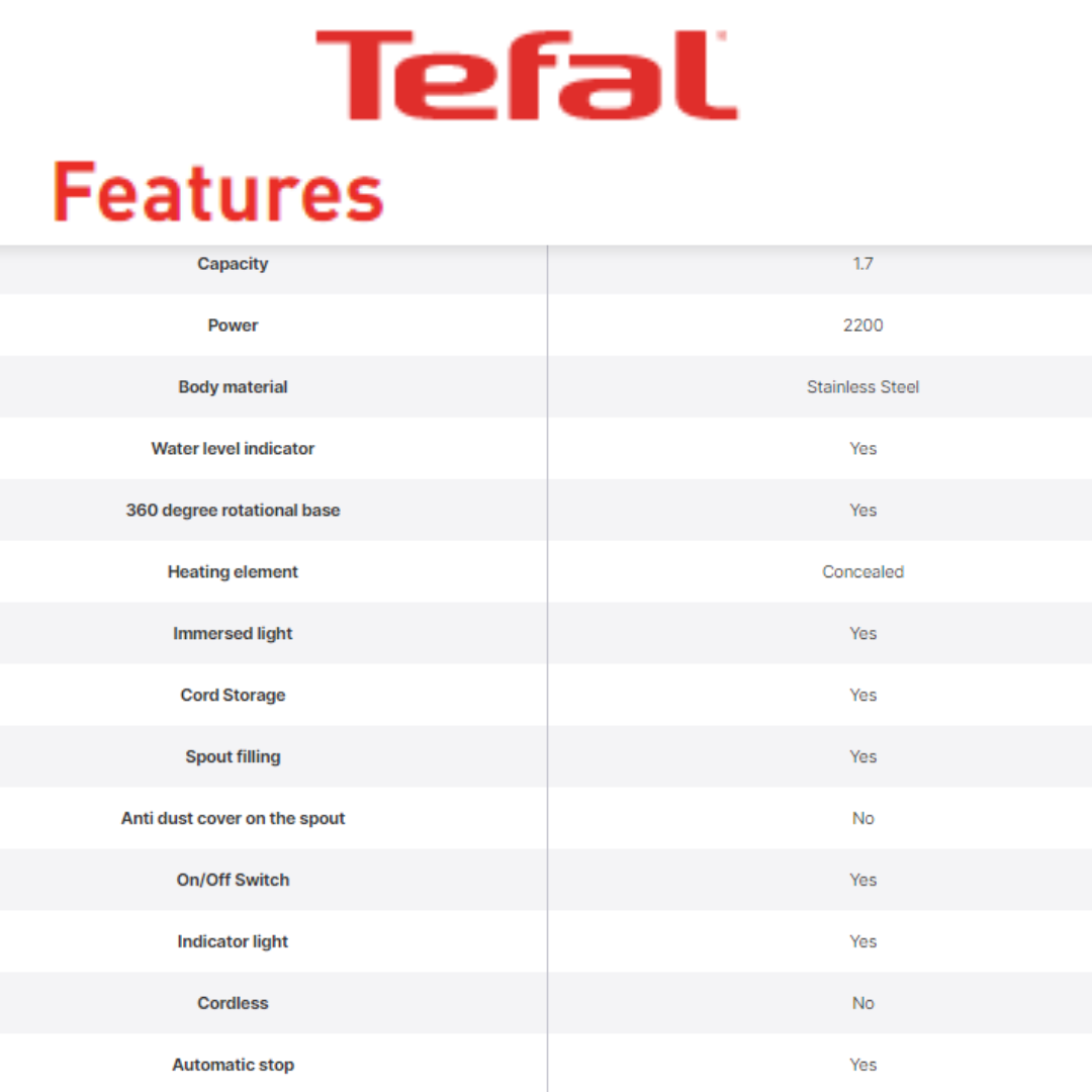 TEFAL (READY STOCK) HANDY KETTLE STAINLESS STEEL 1.7L KI800D65 - TEFAL WARRANTY MALAYSIA