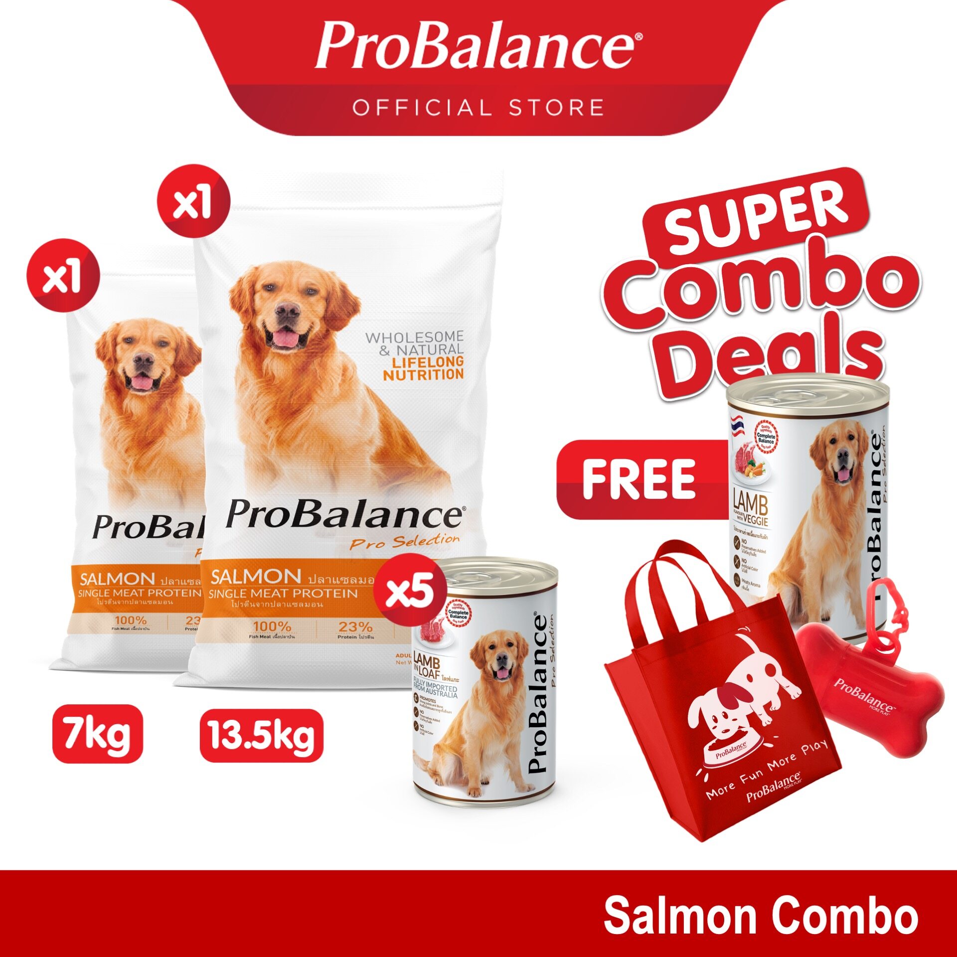 Combo Deals: ProBalance 13.5KG Salmon Adult Dry Dog Food + ProBalance 7KG Salmon Adult Dry Dog Food + ProBalance 700G Lamb Loaf Series Adult Wet Dog Food x5 (FREE: ProBalance 400G Lamb Pro Selection Adult Wet Dog Food x2 + Woven Bag + Poop Bag) Combo Deals: ProBalance 13.5KG Salmon Adult Dry Dog Food + ProBalance 7KG Salmon Adult Dry Dog Food + ProBalance 700G Lamb Loaf Series Adult Wet Dog Food x5 (FREE: ProBalance 400G Lamb Pro Selection Adult Wet Dog Food x2 + Woven Bag + Poop Bag)