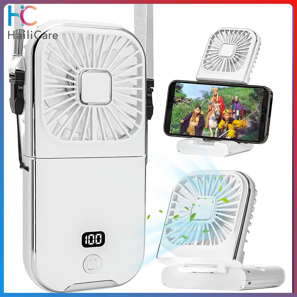 Hailicare mini cầm tay ngoài trời quạt Quạt đeo cổ sạc USB 3000mAh chạy bằng pin 180 ° gấp bàn không dây quạt tản nhiệt nước giá để điện thoại di động
