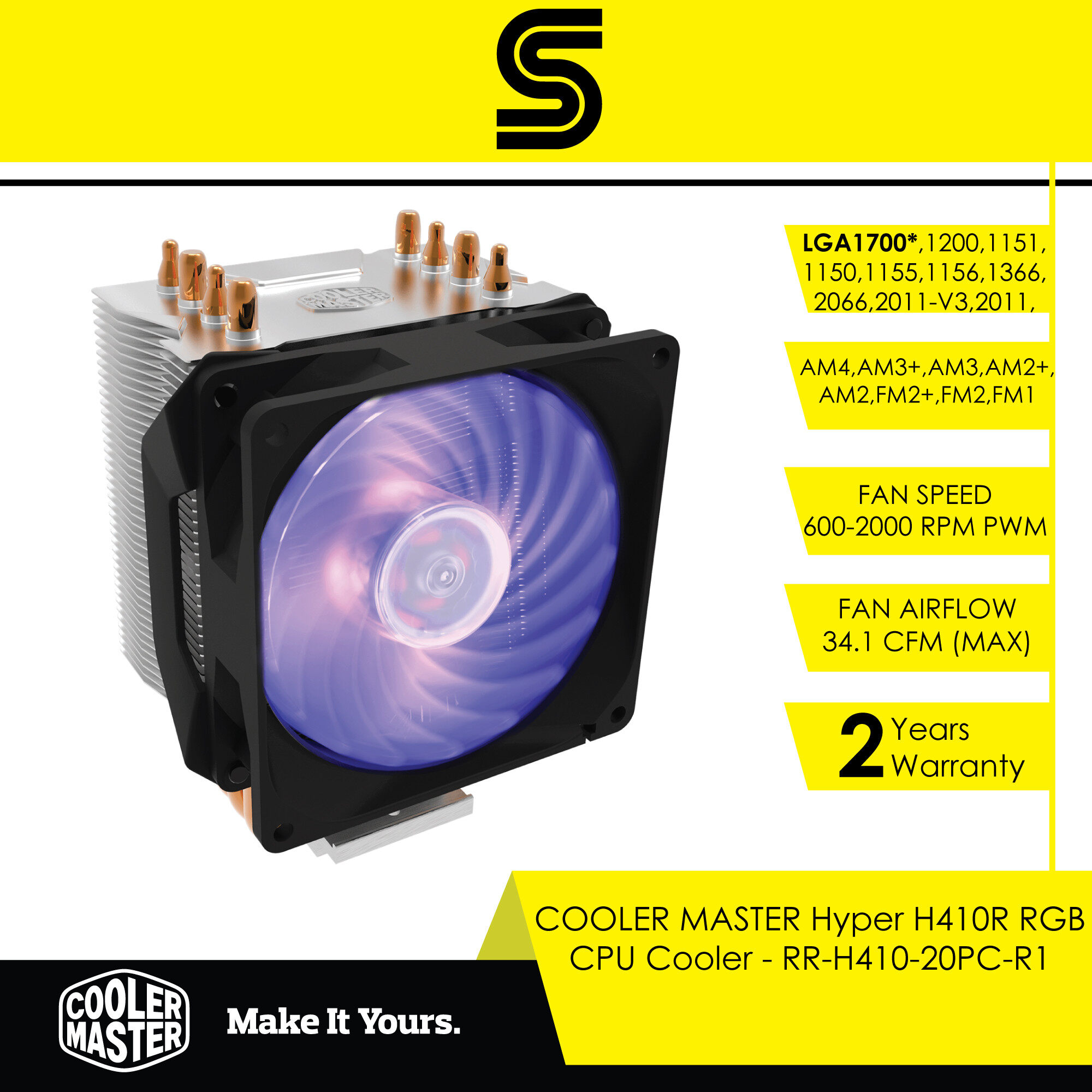 COOLER MASTER Hyper H410R RGB CPU Cooler - RR-H410-20PC-R1