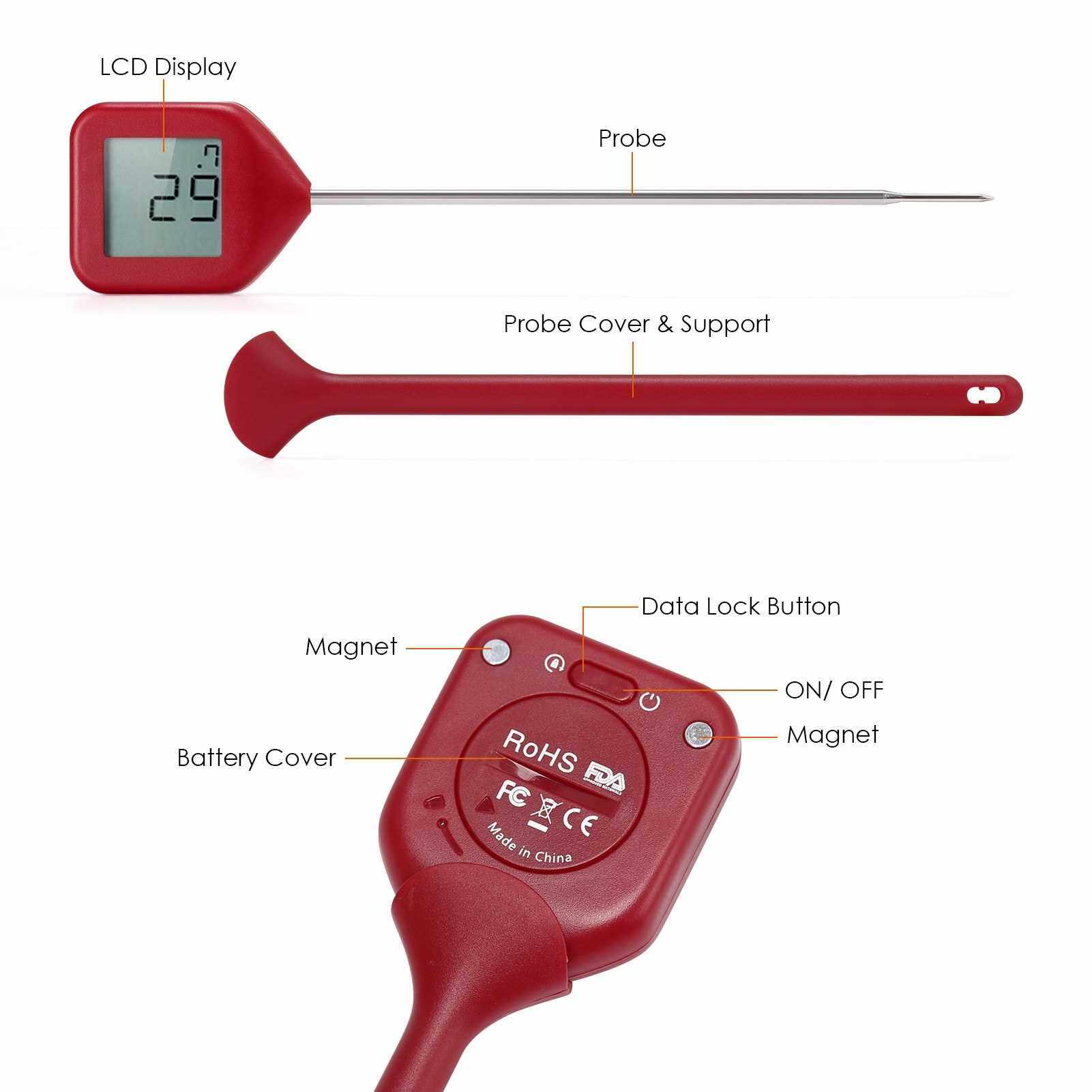 Instant Read Food Thermometer 4 Directions Auto-Rotating LCD Display ...