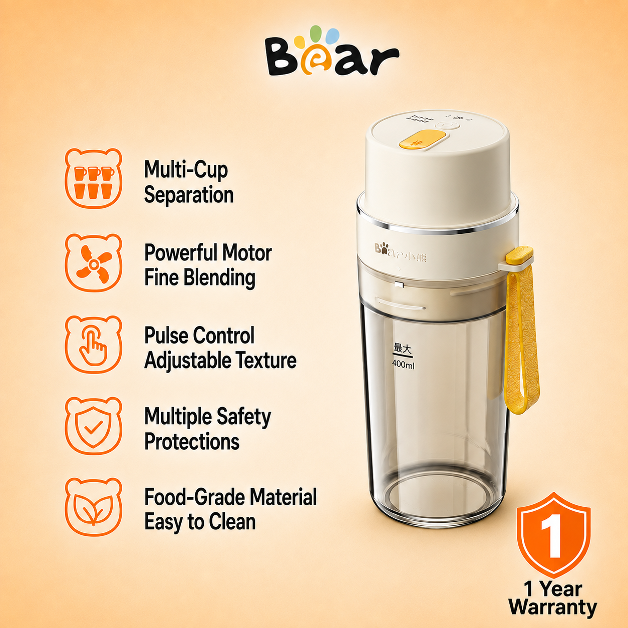Bear Baby Food Processor 400W Mini Blender and Food Chopper with 3 Racks for Infant Complementary Food Meat and Grinding