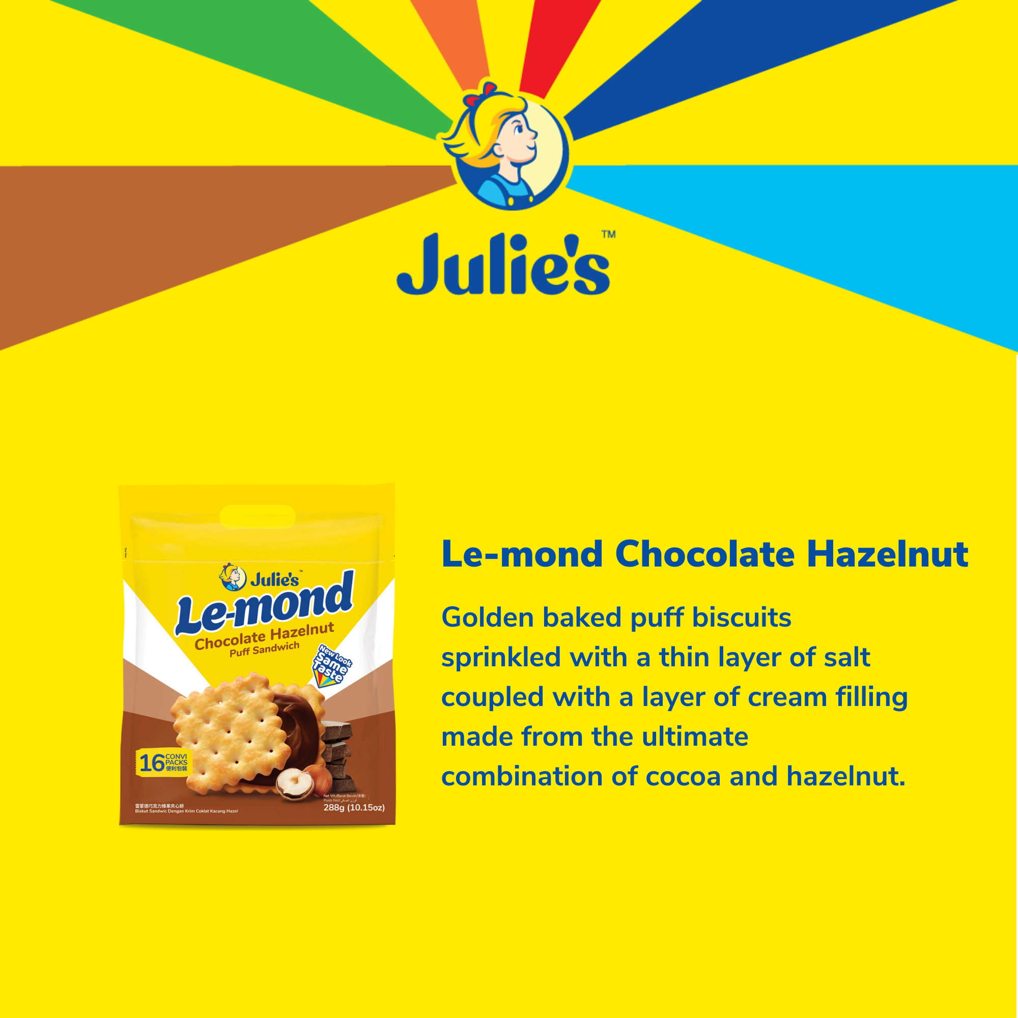 Julie's Le-mond Chocolate Hazelnut Puff Sandwich 288g x 3 packs