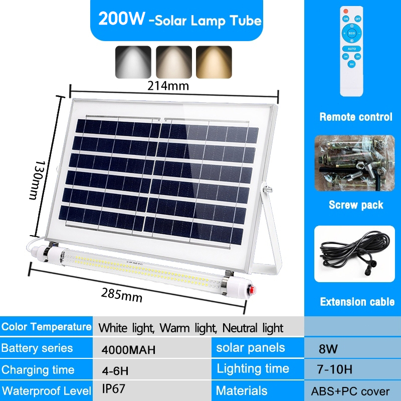 Lampu Solar light outdoor lighting Solar LED Tube 300W Solar Light Outdoor Waterproof IP67 Solar LED Light