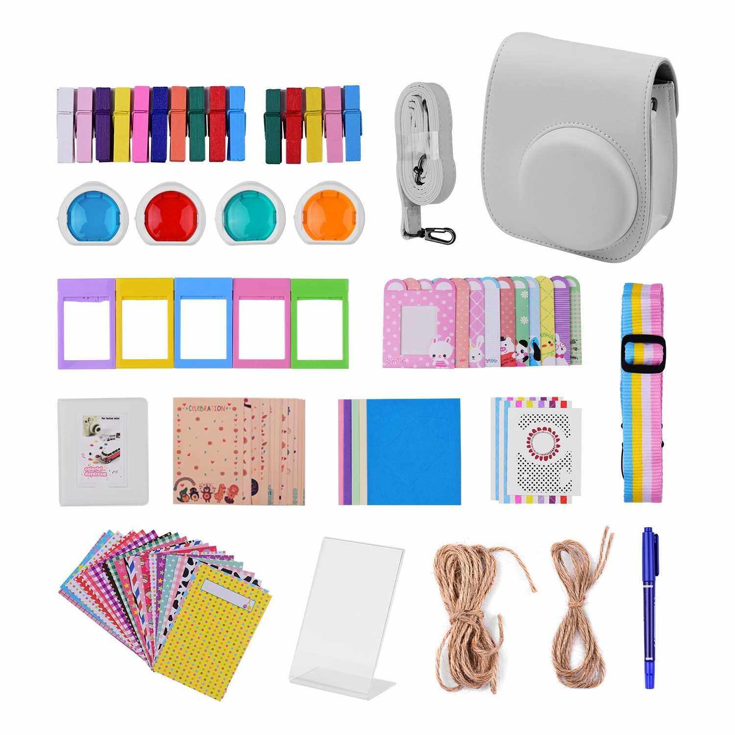 12-in-1 Instant Camera Accessories Bundle Kit Compatible with Fujifilm Instax Mini 11 Including Camera Bag/Camera Strap/Photo Album/Photo Clips/Photo Frame/Hanging String/Stickers/Pen/Filters (White)