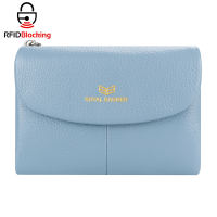 Royal Bagger RFID Blocking Womens Short Wallet Genuine Leather Multi-card Slots Card Holder Trifold Purse Magnetic Opening 2063