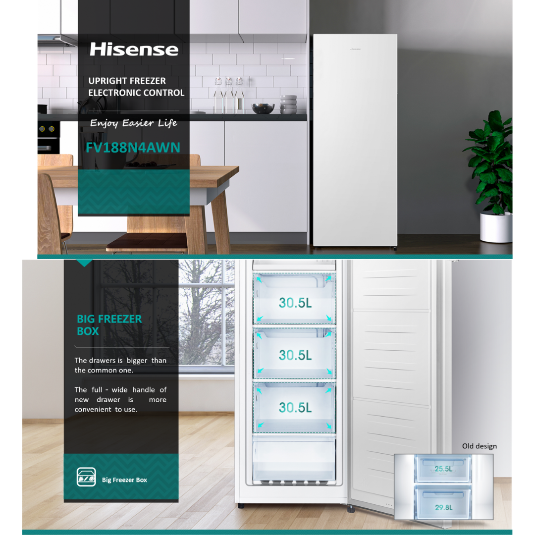 HISENSE (AUTHORISED DEALER + READY STOCK) UPRIGHT FREEZER 180L NO FROST
