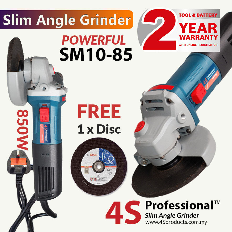 4S Professional™ Slim Handle Angle Grinder SM10-85 - Powerful Cut Steel, Tile, Concrete &amp; Wood