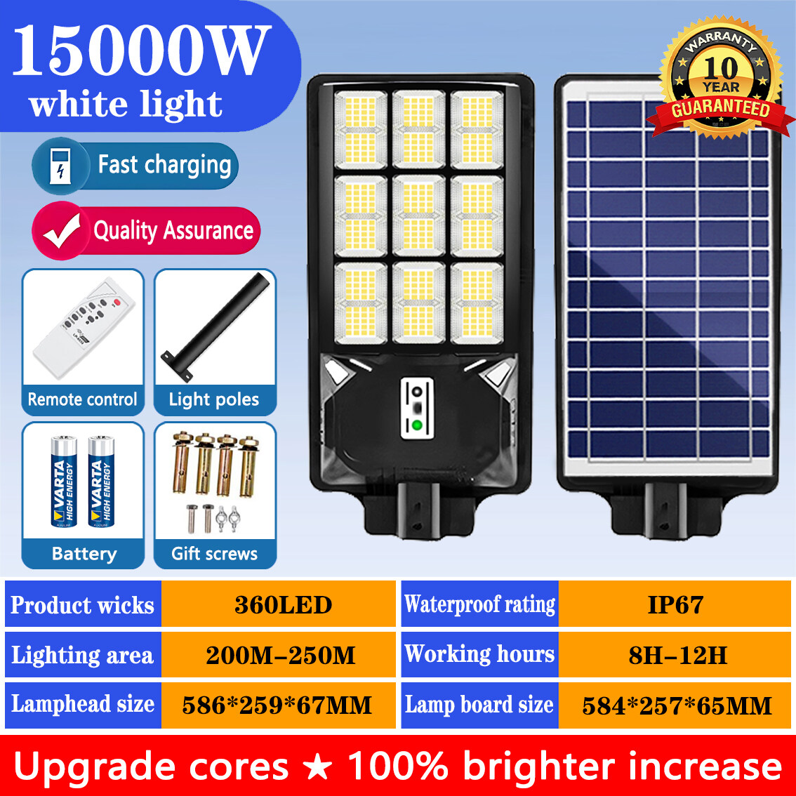 20000W Solar Outdoor Light Solar Street Light IP67Waterproof Motion Sensor Light Super Bright High Power 3Mode Remote Control GardenStreet Lamp Floodlight Spotlight With Remote Control Apply To Courtyard Yard Street 太阳能灯