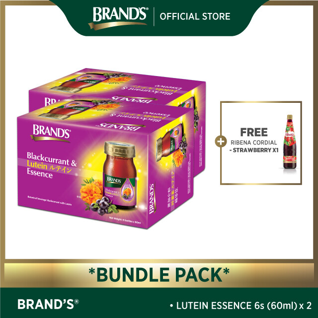 BRAND'S Blackcurrant & Lutein Essence 6's (60ml) 2 packs +  Ribena Concentrate - 100% Strawberry (1L) (Expiry: May 2022)