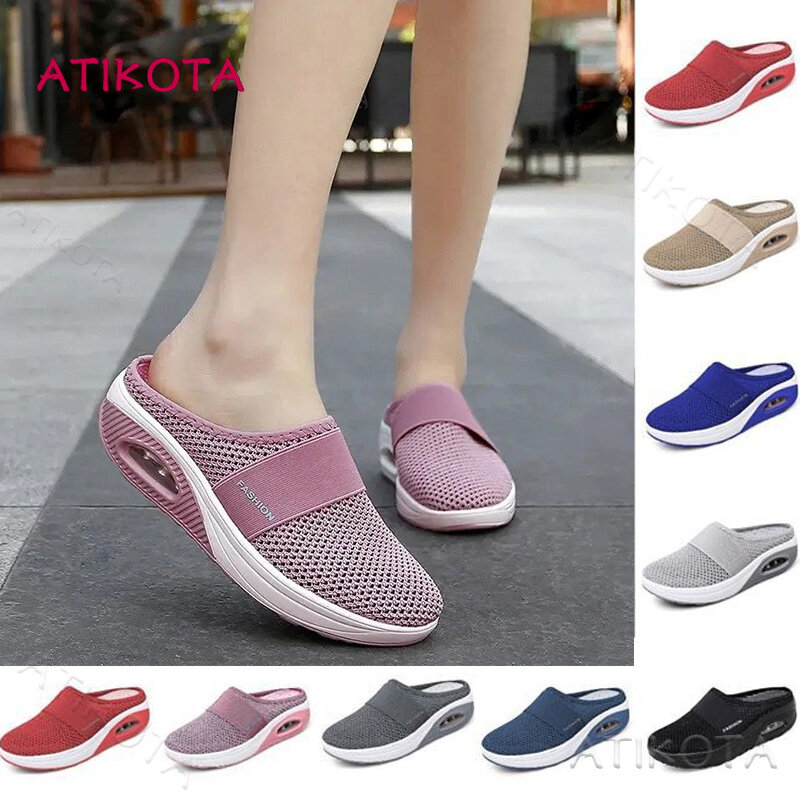 Atikota Giày Dép Trơn Sandal Đệm Thoáng Khí Nhẹ Ngoài Trời Có Kích Thước Lớn Cho Nữ-INTL