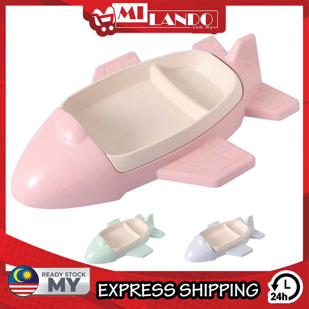 MILANDO Kid Children Bamboo Fiber Food Dish Tray Aeroplane Shaped Dinnerware Dining Feeding Plate Set (Type 2: Aeroplane )