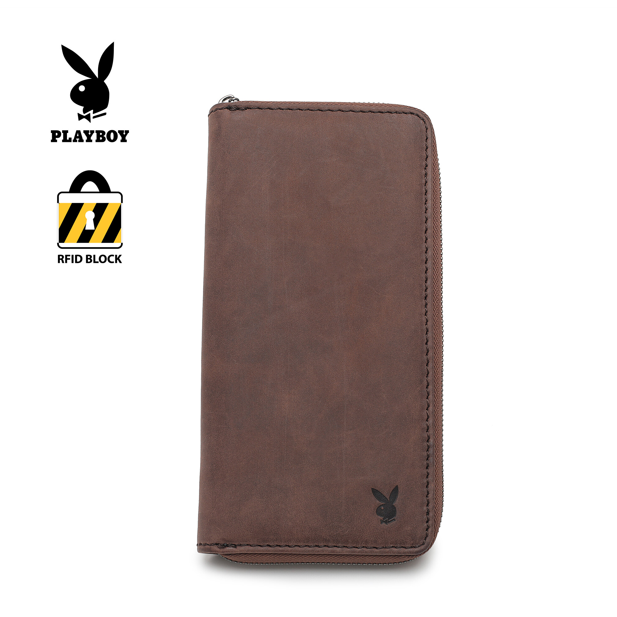 PLAYBOY Genuine Leather Long Wallet / Zipper Long Wallet / Bifold Wallet PW 267 Brown