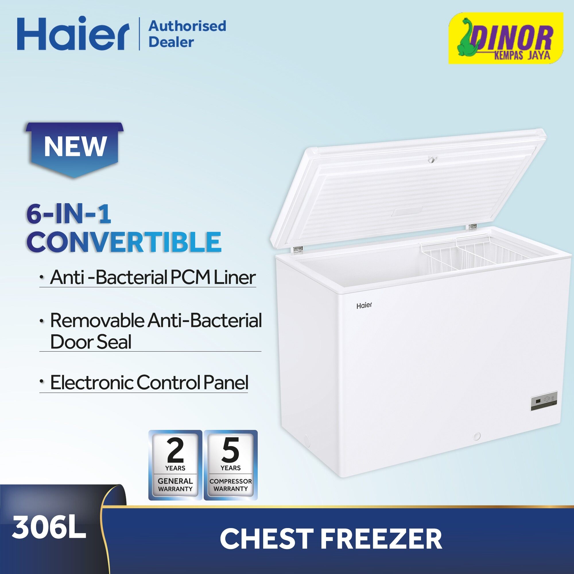 Haier 6-in 1 306L Convertible Chest Freezer BD-318HEC Anti-Bacterial Inner Liner BD318HEC