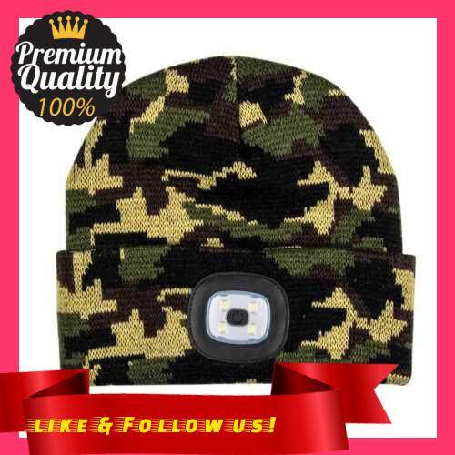 People's Choice Unisex Kintted Hat Built-in 4Pcs Led Lights Autumn Winter Warm Beanie Cap Outdoor Flashlight Lamp for Camping Hiking Fishing Walking Running (Camouflage)