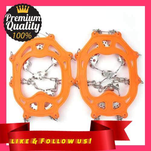 People\'s Choice 19 Nail Mountain Climbing Crampon Outdoor Snowfield Antiskid Chain Stainless Steel Silica Gel Strengthen Studs Antiskid Shoe Covers With Tieback (Orange)
