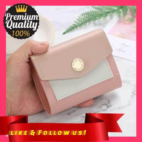 People's Choice Fashion Women Wallet Short Purse PU Leather Casual Contrast Color Trendy ID Credit Card Holder Purse (Pink)